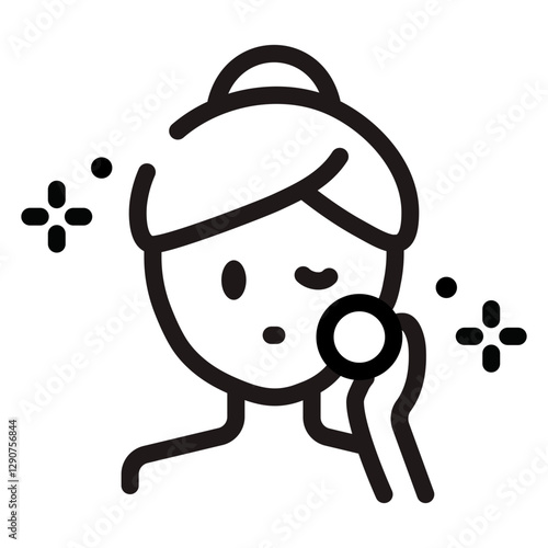 Woman cleaning face with cotton pad outline icon