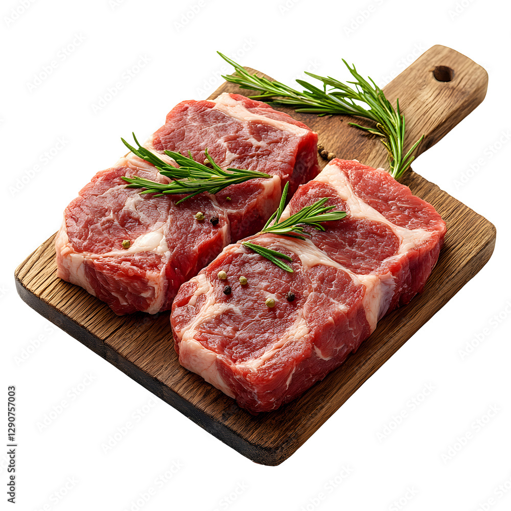 Fresh meat on a wooden cutting board isolated on transparent background Fresh meat on a wooden cutting board isolated on transparent background