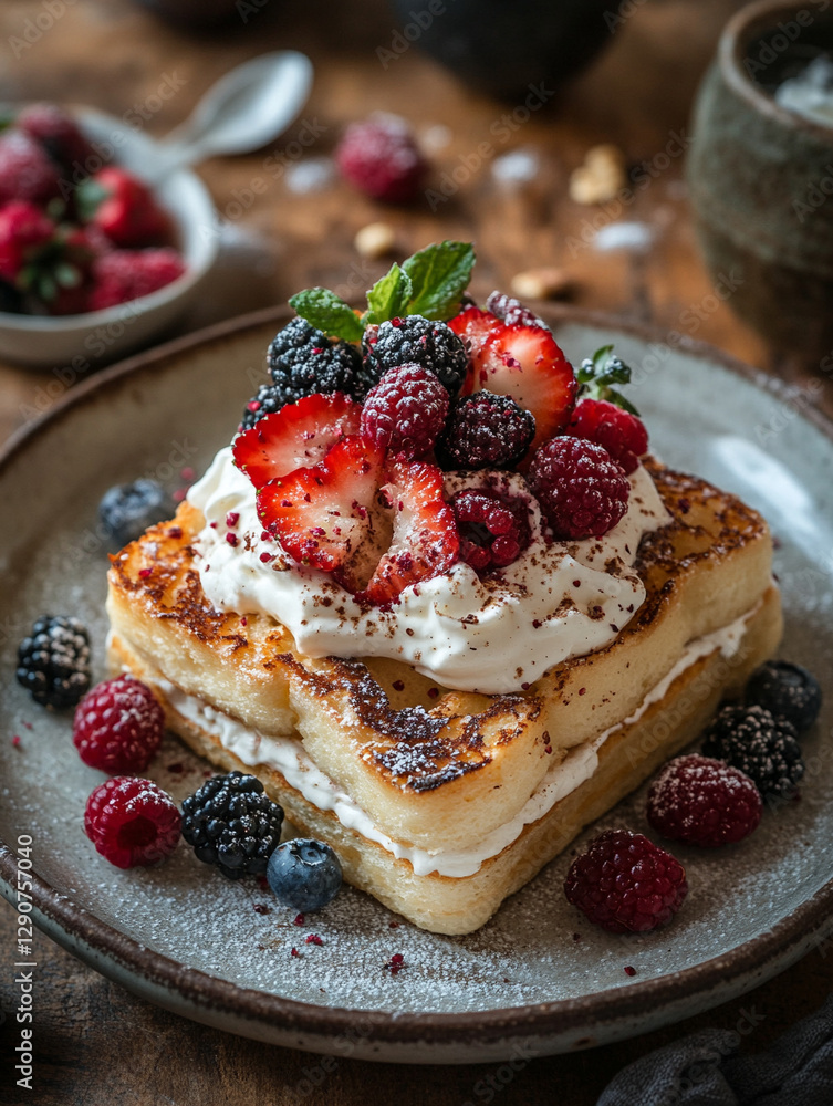 Delicious dessert featuring waffles and fresh berries Delicious dessert featuring waffles and fresh berries