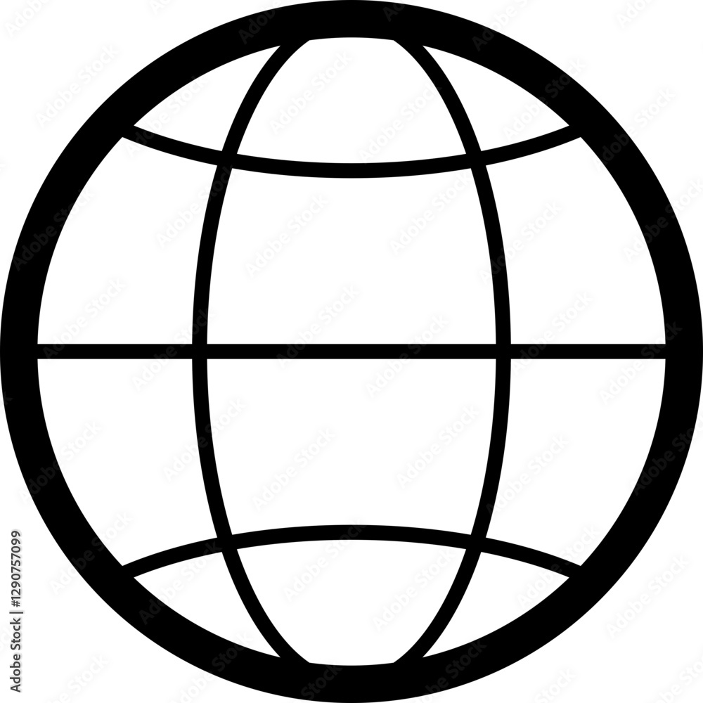 Bold, simple globe icon; perfect for website design, app interfaces, presentations, or any project needing a clean, global theme. Bold, simple globe icon; perfect for website design, app interfaces, presentations, or any project needing a clean, global theme.