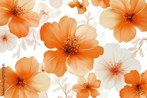 Bright Orange Flowers in a Soft Watercolor Style on a Light Background
