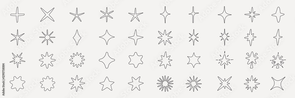 Fototapeta premium A collection of star and sparkle shapes in various designs. These star and sparkle icons feature diverse styles, perfect for creative projects needing star and sparkle elements. Element vector set.