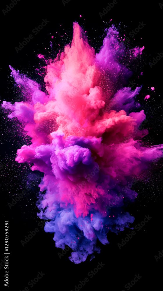 Fototapeta premium Vibrant explosion of colorful powder creates a stunning visual effect on a dark background.