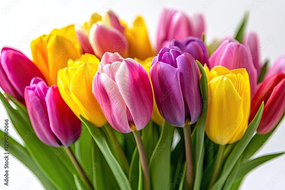 A bouquet of spring tulips in multiple colors, isolated A bouquet of spring tulips in multiple colors, isolated