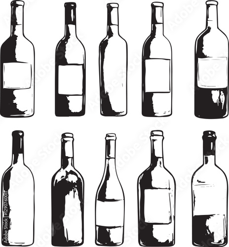 grunge silhouettes of wine bottle 