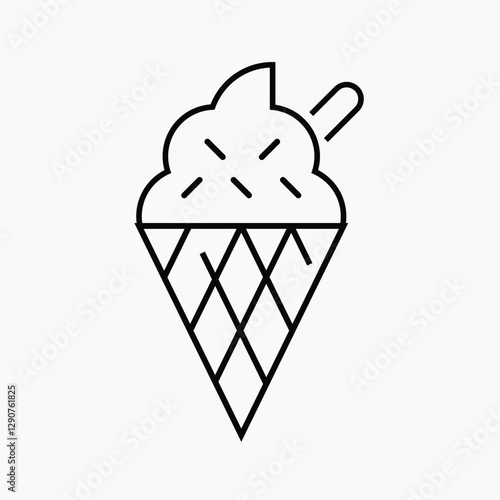 Ice-cream cone food icon, line art design vector