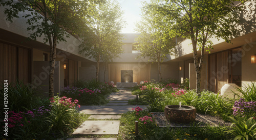 Peaceful garden courtyard wellness retreat photo