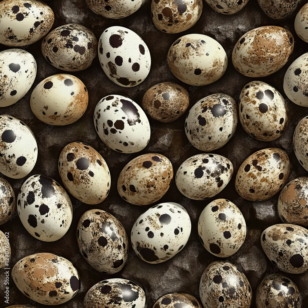 A stunningly beautiful collection of quail eggs, showcasing their spectacular and unique speckled patterns A stunningly beautiful collection of quail eggs, showcasing their spectacular and unique speckled patterns