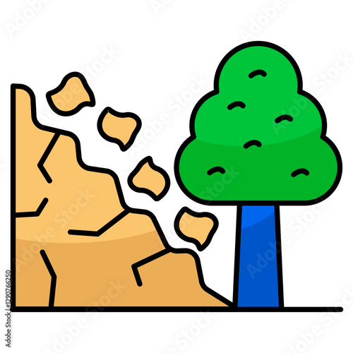 A flat design icon of landslide