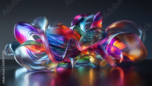 Abstract Colorful Fluid Forms on Dark Reflective Surface © photopixelstudio