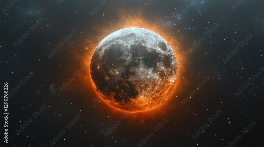 Obraz premium Fiery moon in cosmic space background