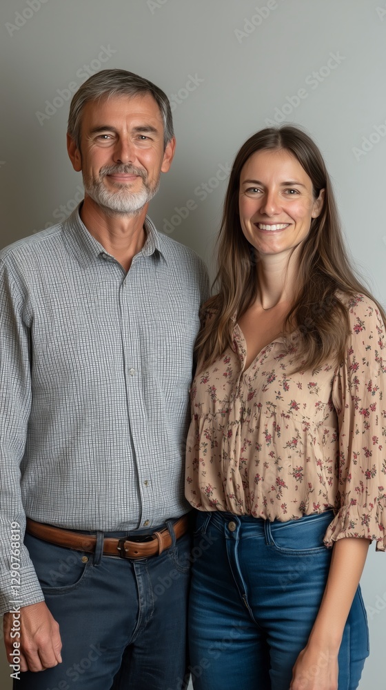 Smiling Couple Poses for a Casual Photo in a Cozy Indoor Setting Smiling Couple Poses for a Casual Photo in a Cozy Indoor Setting