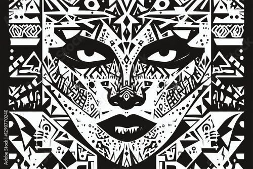 Artwork Features Intricate Black and White Design Inspired by Cultural Themes...