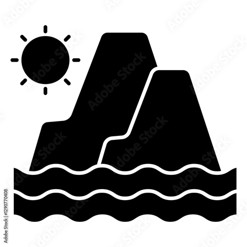 A flat design icon of melting glacier