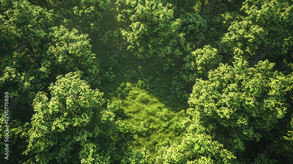 Aerial view of a lush green forest in spring with vibrant greenery and morning light. Aerial view of a lush green forest in spring with vibrant greenery and morning light.