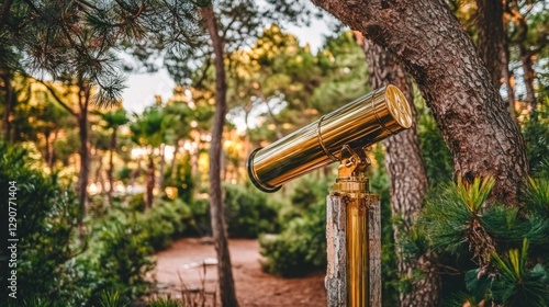 Golden telescope viewing park path