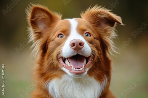 Happy Brown Dog With Bright Blue Eyes Smiling at the Camera in a Close-Up Shot