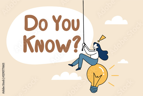 Did you know, fun fact, idea or advice message, useful knowledge or wisdom, expert information, explanation or solution, useful tips concept, woman talk on megaphone on did you know speech bubble.