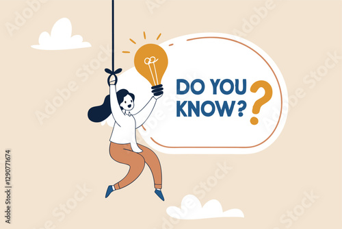 Did you know, fun fact, idea or advice message, useful knowledge or wisdom, expert information, explanation or solution, useful tips concept, woman talk on megaphone on did you know speech bubble.