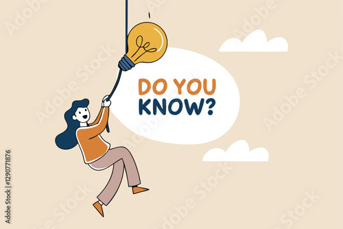 Did you know, fun fact, idea or advice message, useful knowledge or wisdom, expert information, explanation or solution, useful tips concept, woman talk on megaphone on did you know speech bubble.