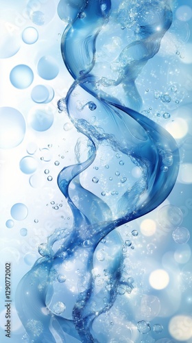 Vibrant Blue Liquid Swirl With Bubbles Creating a Dynamic Flow in a Serene En...