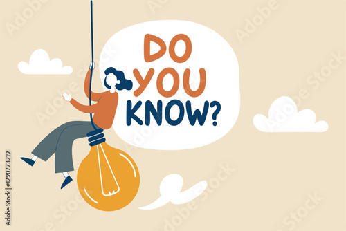 Did you know, fun fact, idea or advice message, useful knowledge or wisdom, expert information, explanation or solution, useful tips concept, woman talk on megaphone on did you know speech bubble.