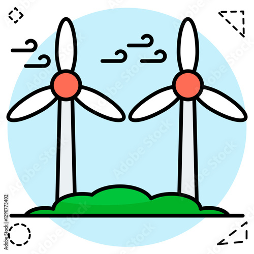 Wind turbines icon, editable vector