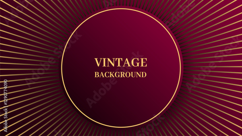 Wine red gradient abstract background with gold round and concentric lines. Modern geometric pattern. Shiny poster