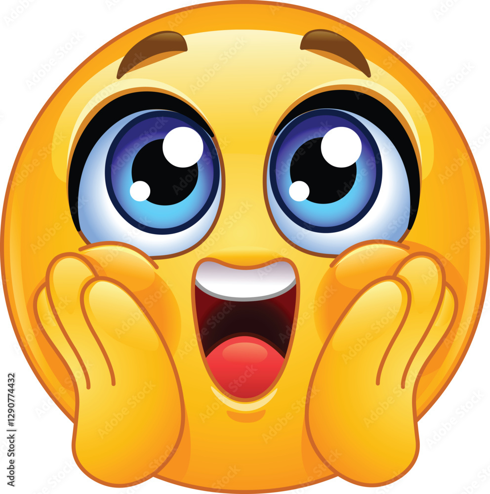 © Yael Weiss - Excited Emoji Emoticon with Wide Eyes, Open Mouth, and Hands on Cheeks, Expressing Shock, Surprise, or Amazement
