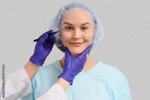 Plastic surgeon marking wom...