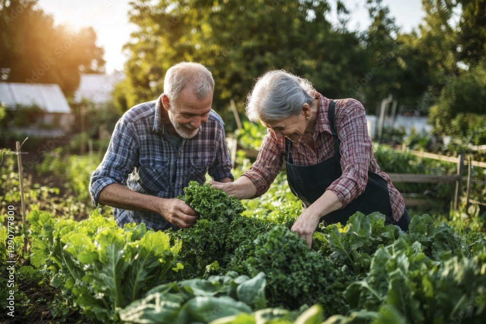 custom made wallpaper toronto digitalElderly couple gardening together in lush vegetable garden at sunset