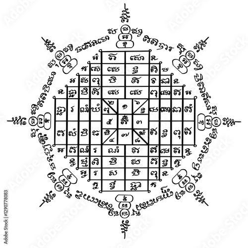 Yantra Maha Ud" or  "Great Sealing Yantra" or "Yantra of Invulnerability." Thai text translation: protection from physical harm