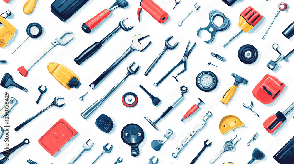 Car service parts flat vector illustration auto mechanic repair of machines seamless pattern background automobile equipment Car service parts flat vector illustration auto mechanic repair of machines seamless pattern background automobile equipment