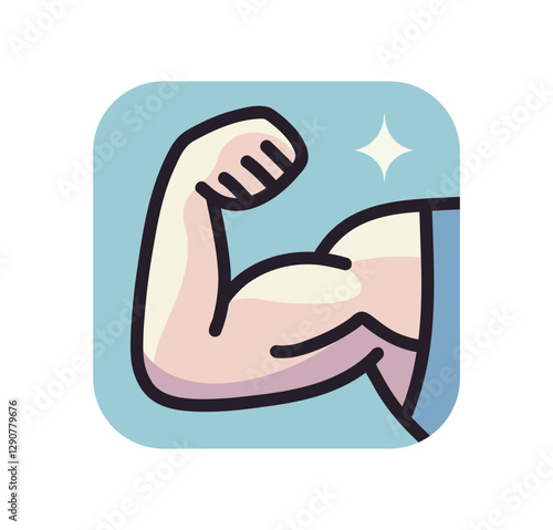 Vector flat icon of arm biceps on the theme of fitness and healthy lifestyle in a trendy palette. Ideal for mobile applications, web design, advertising of sports and health projects