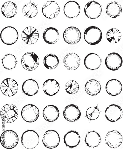 Grunge Circle Frames Distressed Round Borders, Rough Edge Circle Graphics, Vintage Grunge Badges, Hand-Drawn Circular Frames, Textured Ring Outlines, Retro Stamp Effects, Abstract Round Shapes, Rustic