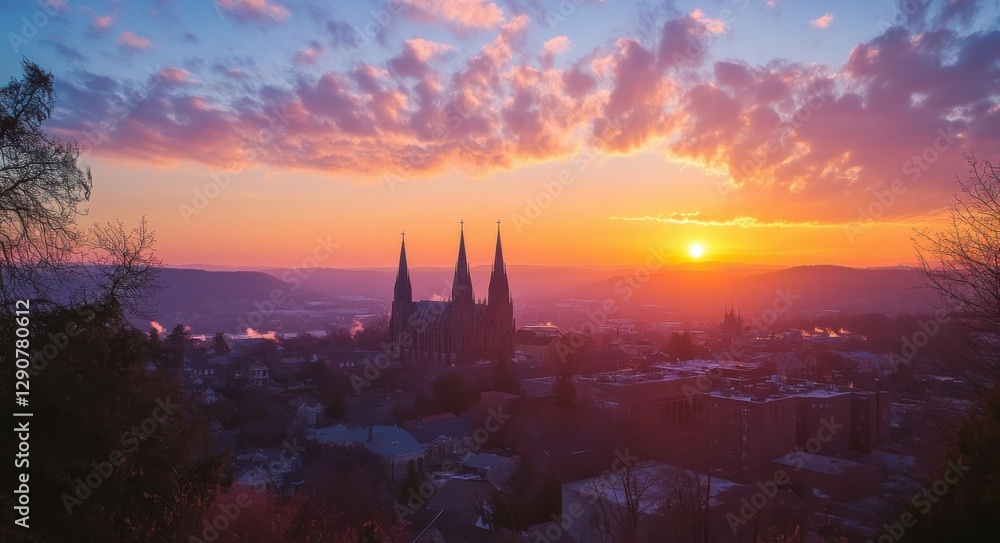 Fototapeta premium Helena City Skyline: A Breathtaking View of the Valley at Sunrise