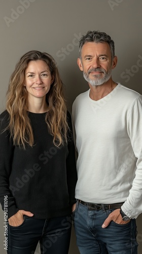Smiling Couple Poses for a Casual Photo in a Cozy Indoor Setting