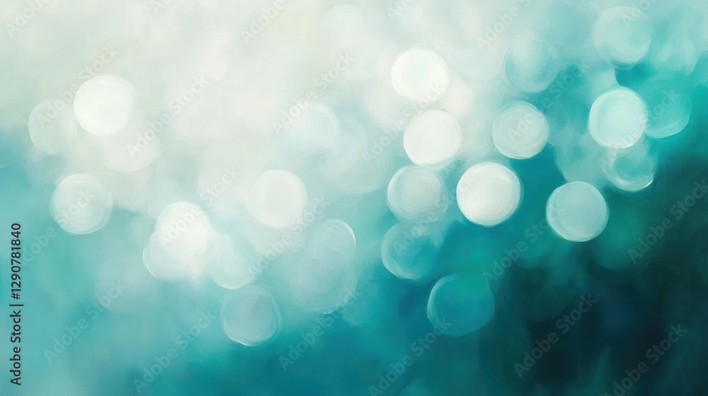 Fototapeta premium Bokeh background, soft blurred lights with turquoise hues, abstract design perfect for celebrations, wallpapers, and creative projects.