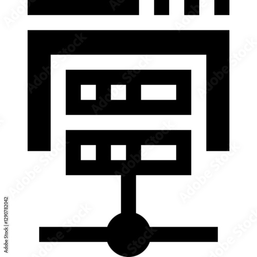 Minimalist web hosting glyph icon in a monochrome vector style. This simple design symbolizes website storage, server management, cloud hosting, and internet services, making it ideal for technology, 