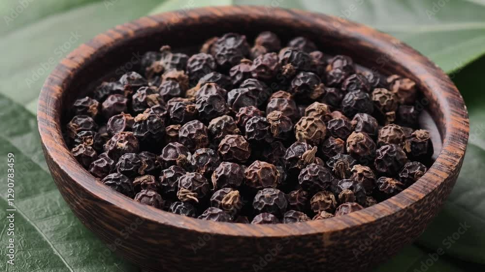 Dried peppercorn in a wooden bowl Dried peppercorn in a wooden bowl