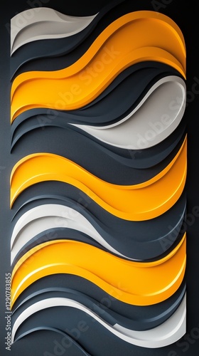 Abstract Wall Art Featuring Flowing Yellow and Gray Waves in an Artistic Design