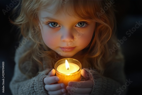 Young Girl Holding Candle With Warm Glow in Cozy Indoor Setting at Night