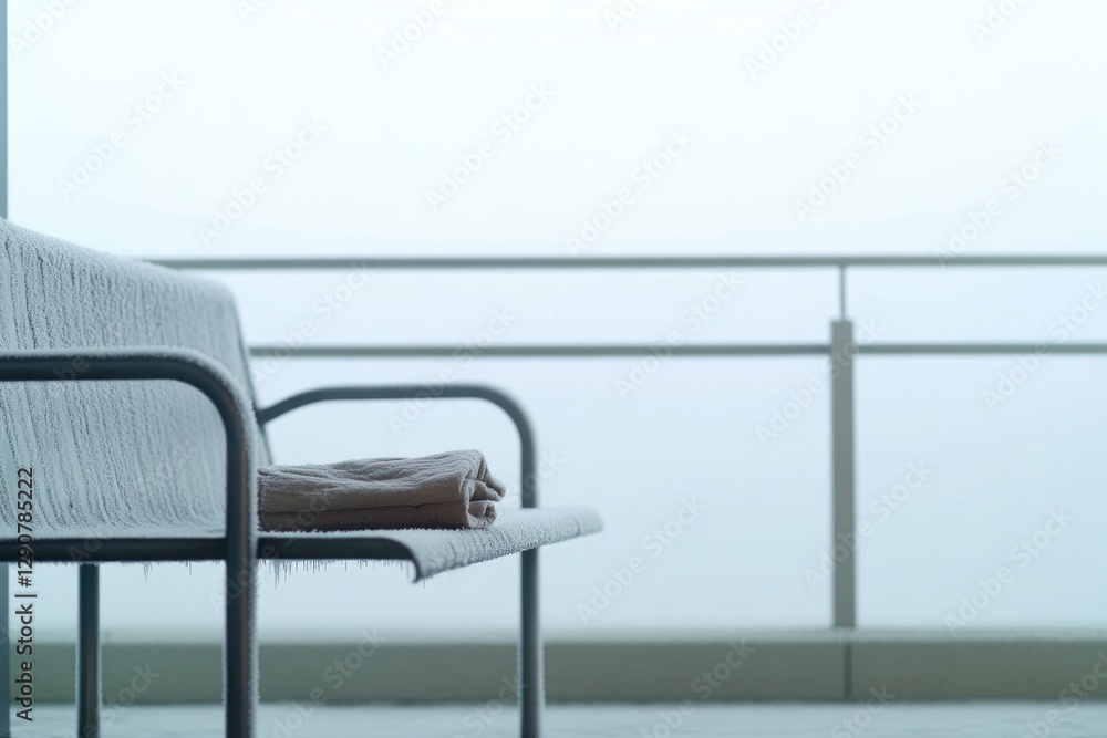 Empty bench in foggy setting evokes feelings of solitude and con Empty bench in foggy setting evokes feelings of solitude and con
