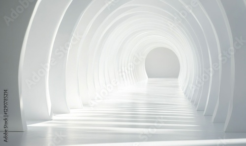 Futuristic White Tunnel with Abstract Curved Architecture