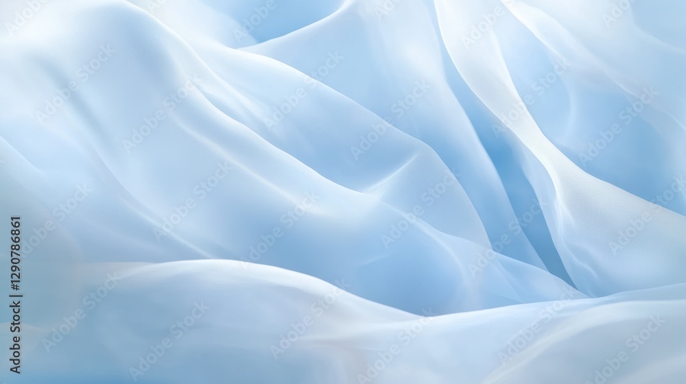 Fototapeta premium Blue chiffon fabric background texture, soft flowing silk, light drapery, smooth textile pattern, elegant backdrop for design, fashion and wedding themes.
