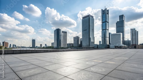 Modern Skyline and Urban Architecture on an Empty Floor with Copy Space for Creative Designs, Business Presentations, and Real Estate Marketing