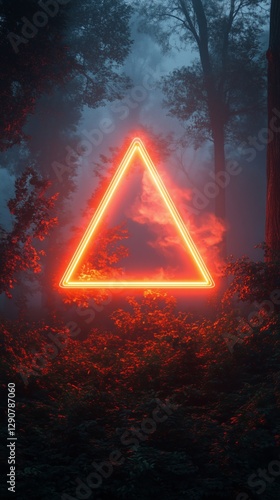 Mysterious Glowing Triangle Illuminates a Foggy Forest at Dusk in an Enchanti...