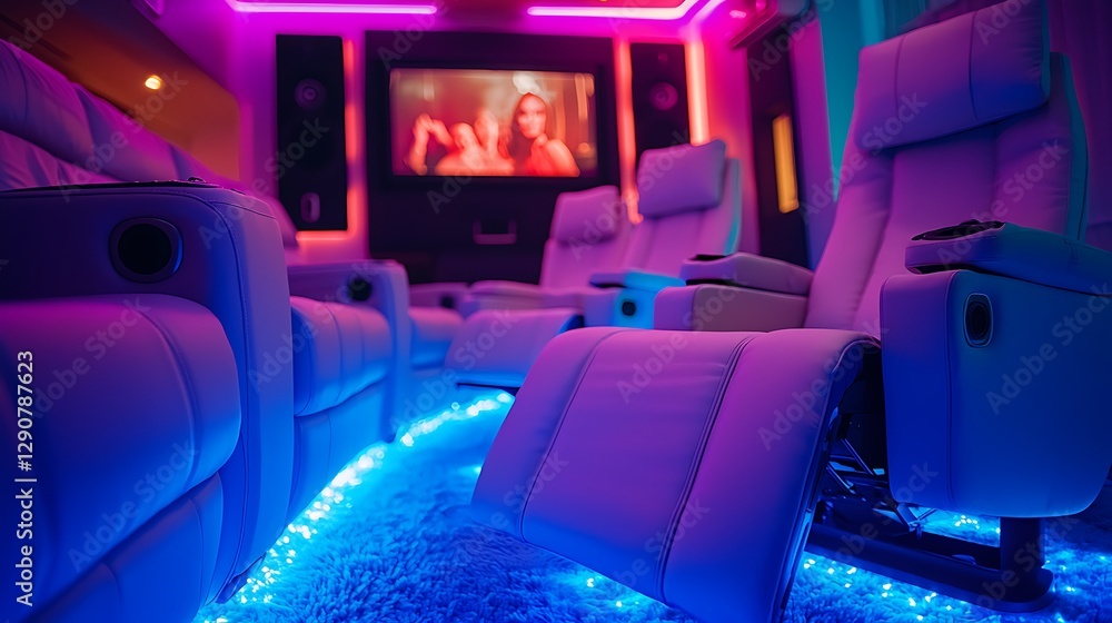 Obraz premium Luxurious Home Theater Seating with Ambient Lighting.