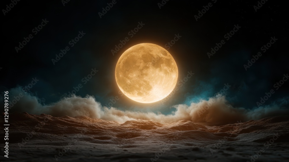 Fototapeta premium An enchanting scene of a large moon illuminating the snowy landscape, fostering a sense of wonder and connection to nature's beauty and tranquility.