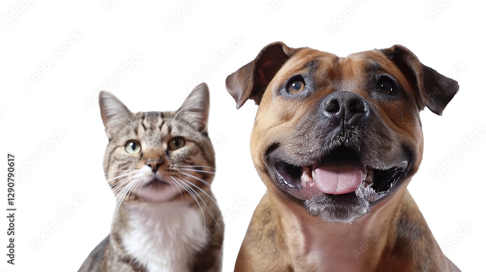 Fototapeta premium Cheerful Cat and Dog Duo on PNG Transparent Background 